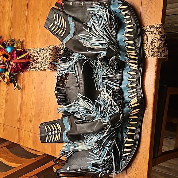Sunriders Western Wear Turquoise & Black Fringe Bone Bead Riders Jacket sz L - Picture 11 of 13